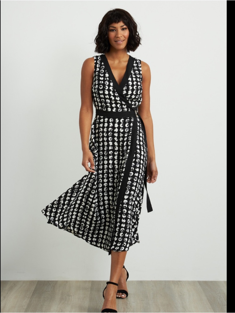 Joseph Ribkoff Wrap Dress Midi Black & White size 8 Medium